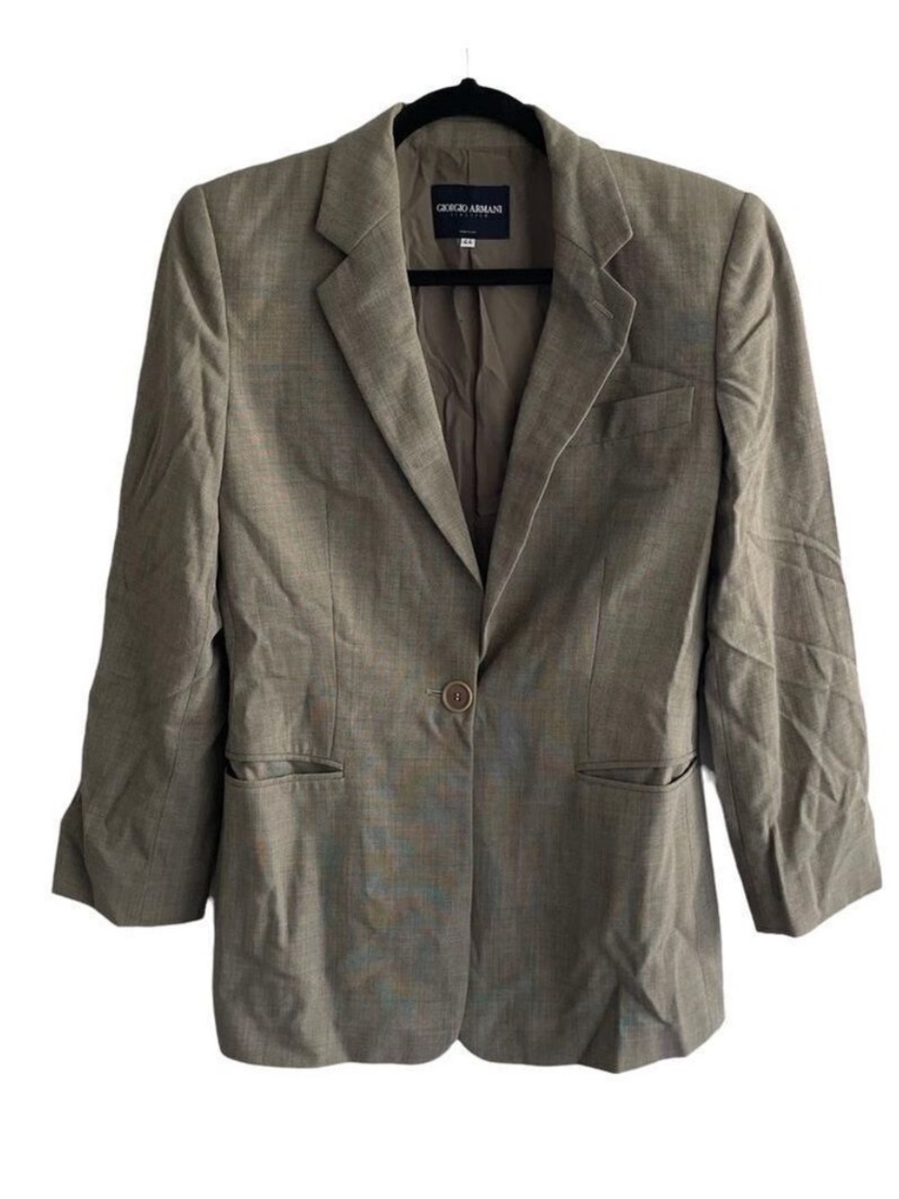 GIORGIO ARMANI Classico Wool Button Front Long Blazer Jacket Tan 44